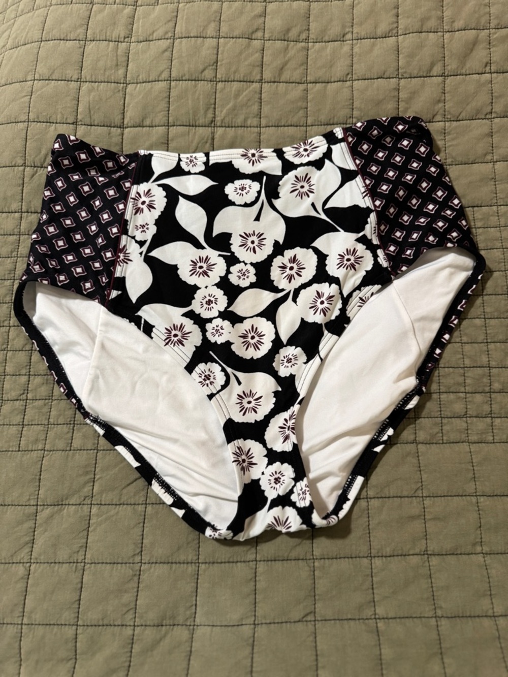 High-Waist Floral Bikini Bottoms in Black and White